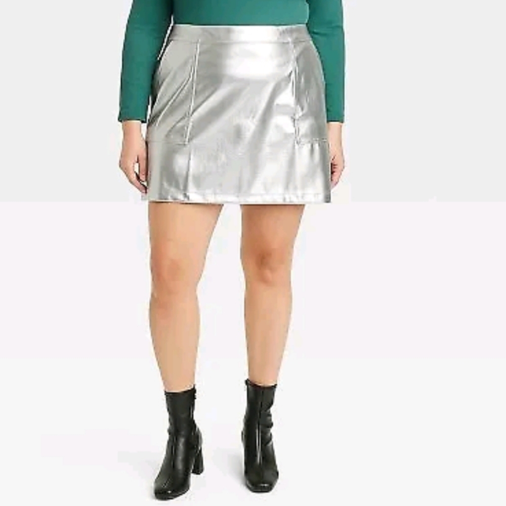 Women's Mini Skirt - A New Day Metallic Gray XXL